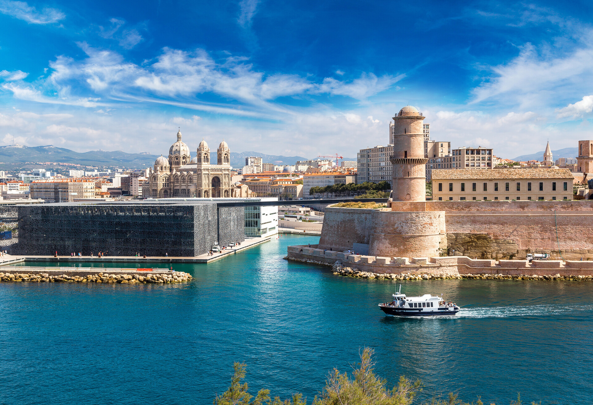 Saint Jean Castle and Cathedral de la Major and the Vieux port in Marseille, France; Shutterstock ID 377128015